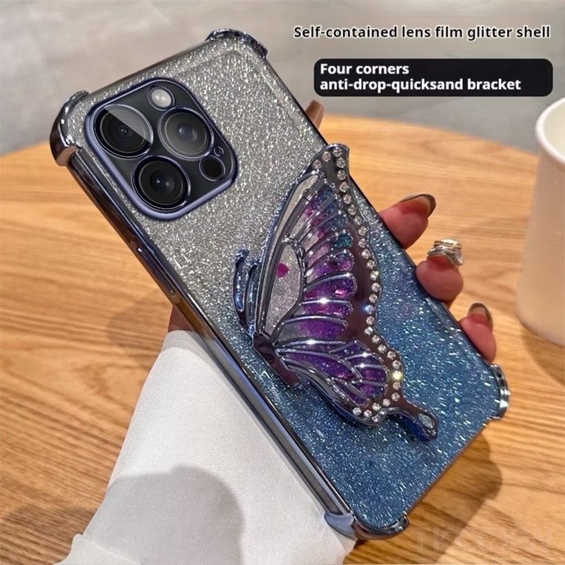 เคส หรูหรา สำหรับ iphone 15 pro max 16 16 pro 13promax 14pro max i11 i13 i14 IX XS ผีเสื้อ ตั้งได้เค