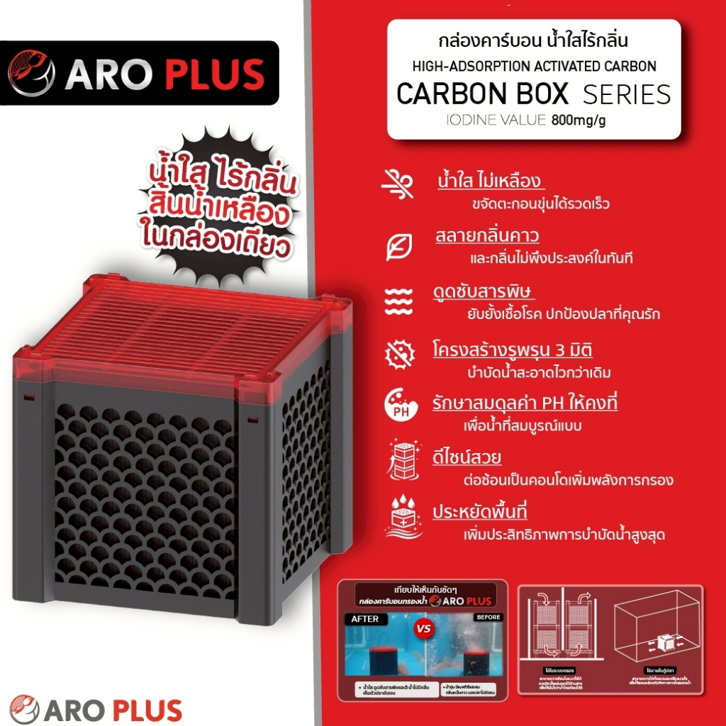 กล่องคาร์บอนกรองน้ำตู้ปลา Carbon Box  ดูดซับสารพิษ สลายกลิ่นคาว น้ำใสสะอาดปลอดภัย