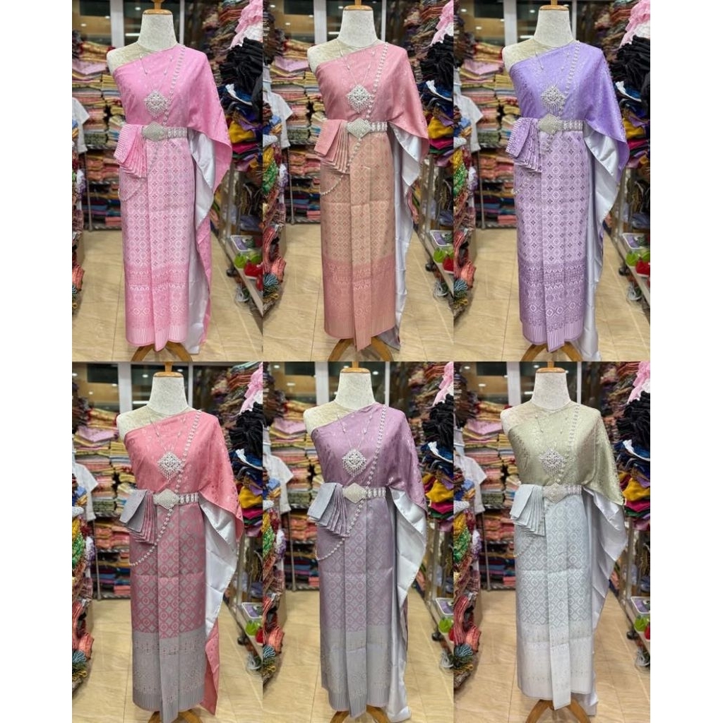 ชุดไทยผู้หญิง เซตผ้าถุงลายเข้าใหม่ “ไหมพิกุลแก้ว”(ผ้าถุง+สไบนอก+สไบใน)(ราคาไม่รวมเครื่องประดับ)
