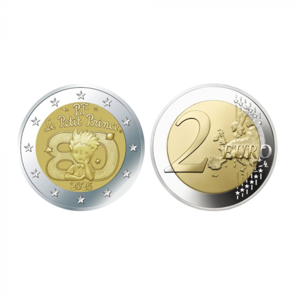 เหรียญที่ระลึก 2 ยูโร วาระครบรอบ 80 ปี เจ้าชายน้อย the 80th anniversary of The Little Prince. 2 € co