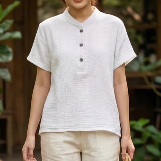 เสื้อสาลู 2ชั้น รุ่นคอจีน กระดุมไม้ ผ้าสาลู นุ่ม เบา ใส่สบาย