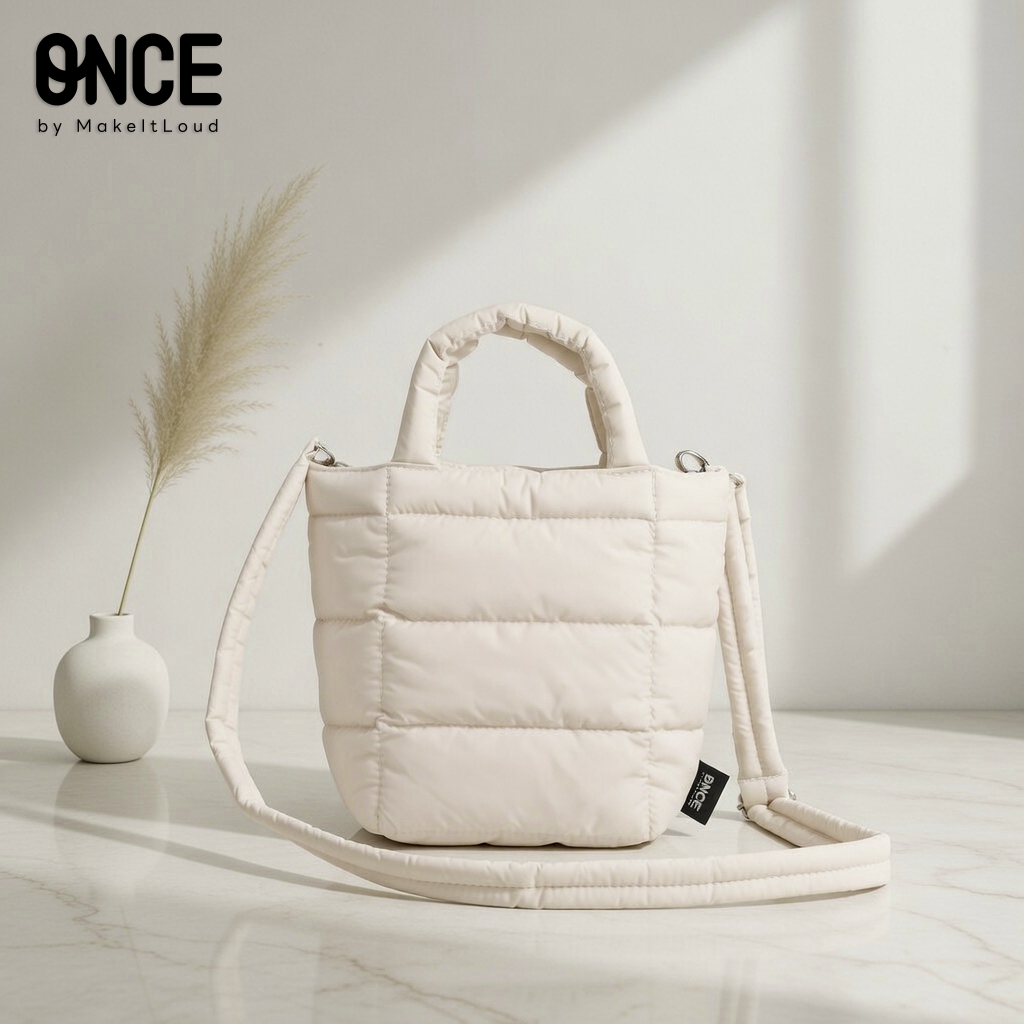 ONCE Puffy Crossbody Bag กระเป๋าผ้านุ่มนิ่มสีครีม
