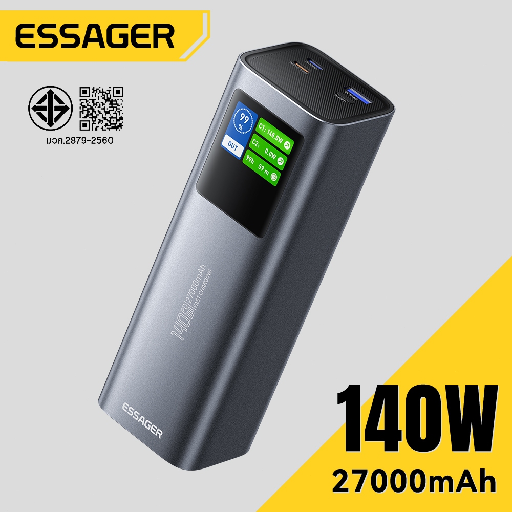 Essager 140W Type-C/USB-A พาวเวอร์แบงค์ ความจุ 27000mAh พร้อมจอแสดงผลแบบเรียลไทม์ และระบบชาร์จอัจฉริยะ