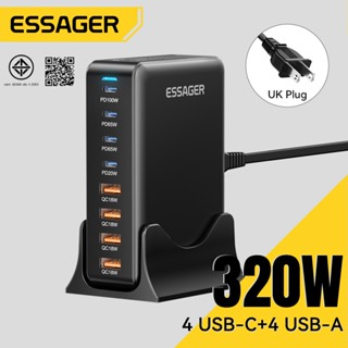 Essager 320W 4 USB-C+4 USB-A เครื่องชาร์จตั้งโต๊ะ GaN เหมาะส…