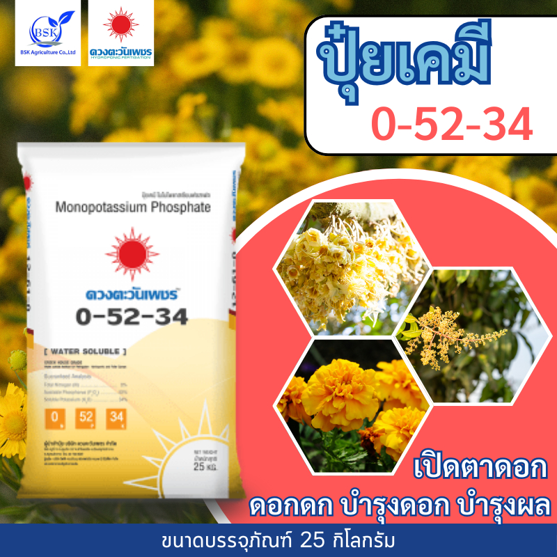 แม่ปุ๋ย 0-52-34 กระสอบ 25Kg (ดวงตะวันเพชร)