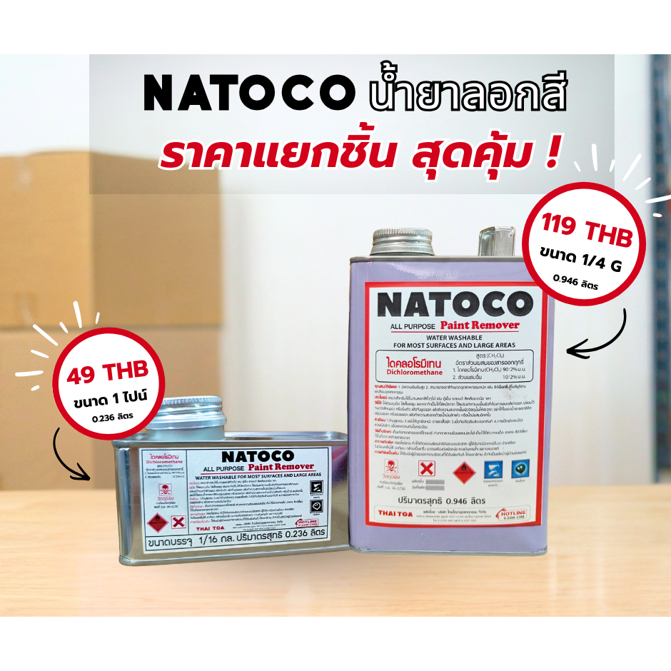 (แถมฟรี แปรง)NATOCO น้ำยาลอกสี สูตรเข้มข้น ลอกสีรถยนต์ สีพ่นอุตสาหกรรม ลอกง่าย ไม่ทำลายพื้นผิว (ขนาด 1/4 แกลลอน,1 ไปน์)