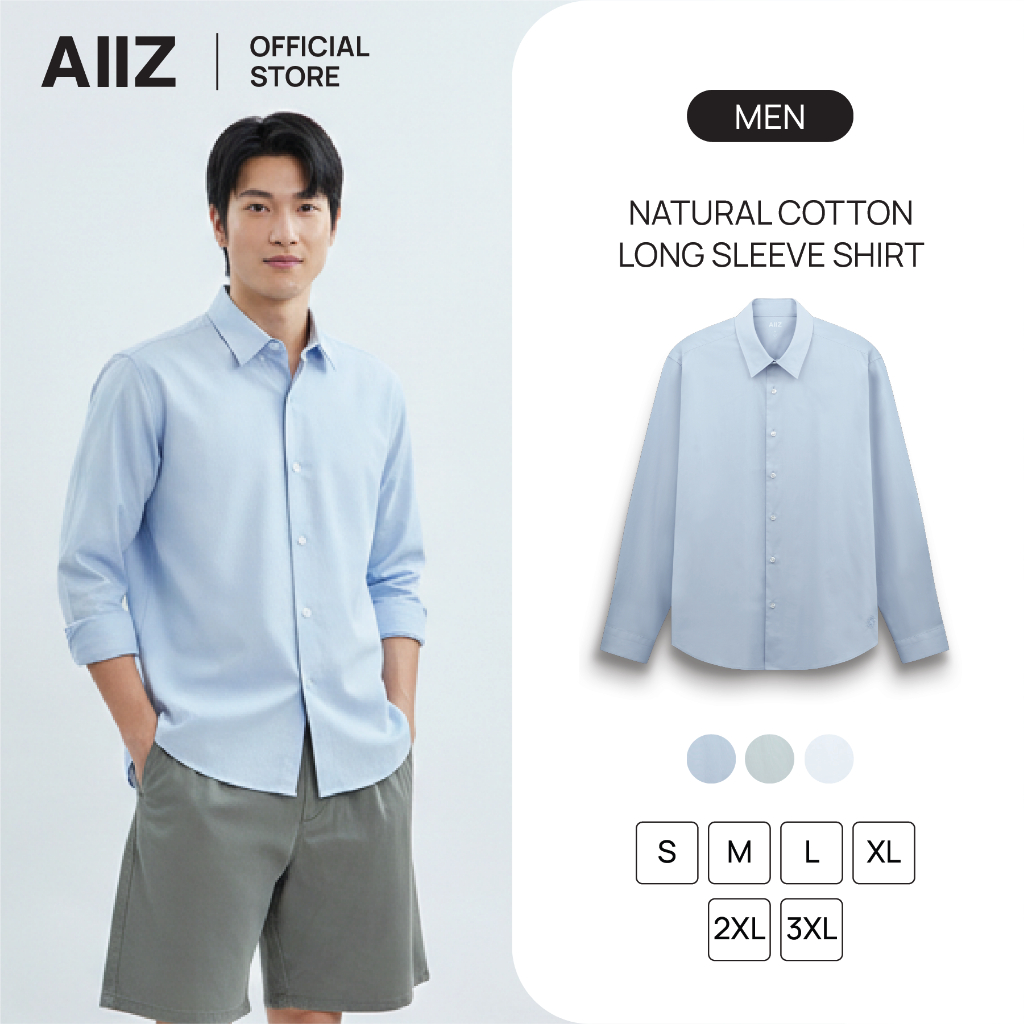 AIIZ เสื้อเชิ้ตผู้ชายแขนยาวสีพื้น AIIZ Men's Long Sleeve Shirt
