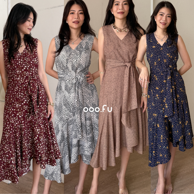 OOO.FU- Ella Dress เดรสแขนกุด ผูกเอว มีซิปซ่อน