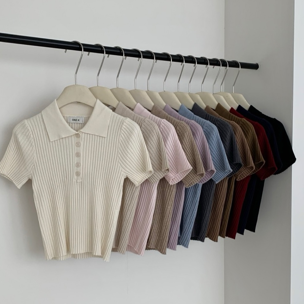 [ป้าย One K] สินค้าใหม่ เสื้อไหมพรม ผ้าร่องยืดหยุ่นได้เยอะมากกก ผ้าดีทรงสวยเป็นทางทรงเสื้อโปโล น่ารัก ไปจัดด่วน !