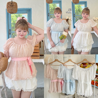 /JR/ เสื้อแขนตุ๊กตา ไซส์อก38-50 ผ้าโรซี่ปักดอก&โบว์ สม็อคหลั…