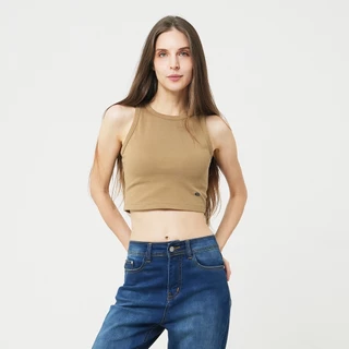 DAVIE JONES WOMEN [BE FEARLESS] เสื้อยืดผู้หญิง Tank Top Crop T-Shirt สีน้ำตาล น้ำตาลทอง กากี กากีอ่อน ครีม ม่วง BA0026