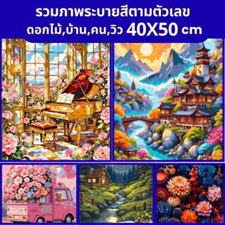 รวมภาพระบายสีตามตัวเลข ดอกไม้,วิว,บ้าน,คน ขนาด 40x50 ซม. มีก…