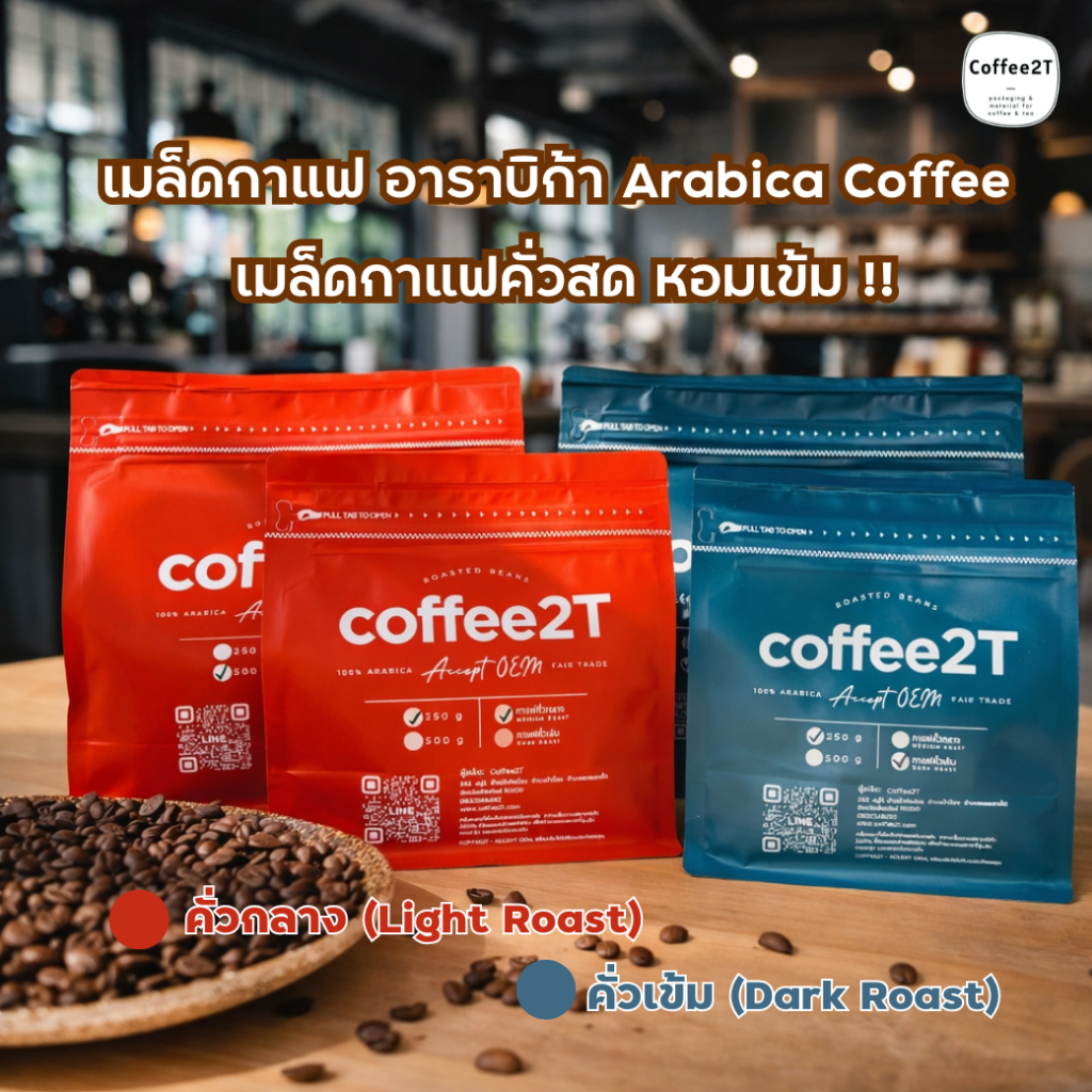 [1 Free 1] เมล็ดกาแฟ อาราบิก้า คั่วเข้ม / คั่วกลาง Arabica Coffee เมล็ดกาแฟคั่วสด กาแฟสด หอมเข้ม 250g 500g - Coffee2t