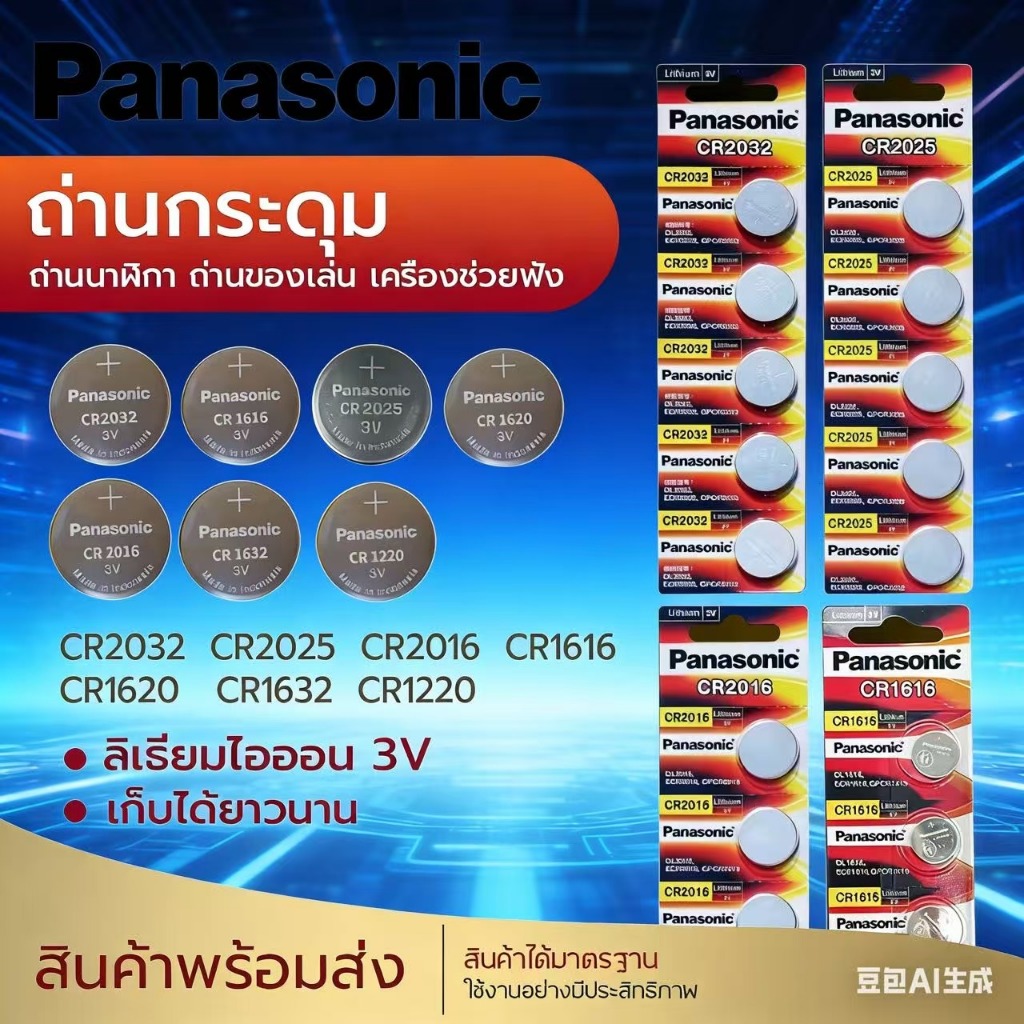 ถ่าน panasonic CR2032 CR2025 CR2016 CR1632 CR1620 CR1220 CR1616 3V lithium battery แบตเตอรี่กุญแจรถย