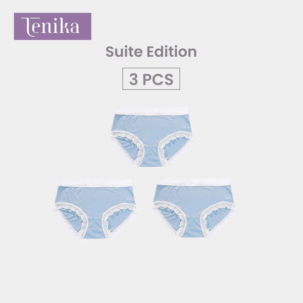 TENIKA กางเกงในผู้หญิง ขึ้นปานกลาง ระบายอากาศ เย็น Seamless Ice Silk Panties Set（3pcs）