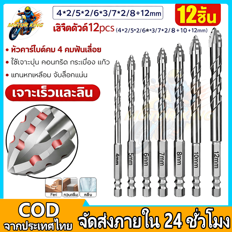 【สินค้าจุด 】ดอกสว่านแบบฟันเลื่อย4-12mmเร็วแรง4เท่าดอกสว่านคาร์ไบด์ เจาะกระเบื้อง ดอกเจาะปูน ดอกเจาะเหล็ก