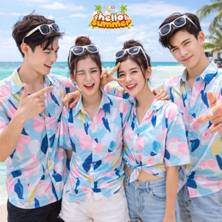 พร้อมส่ง M-3XL 🏖️ เสื้อฮาวาย ลาย ดอกไม้-ฟ้าพาสเทล [141] ชาย …