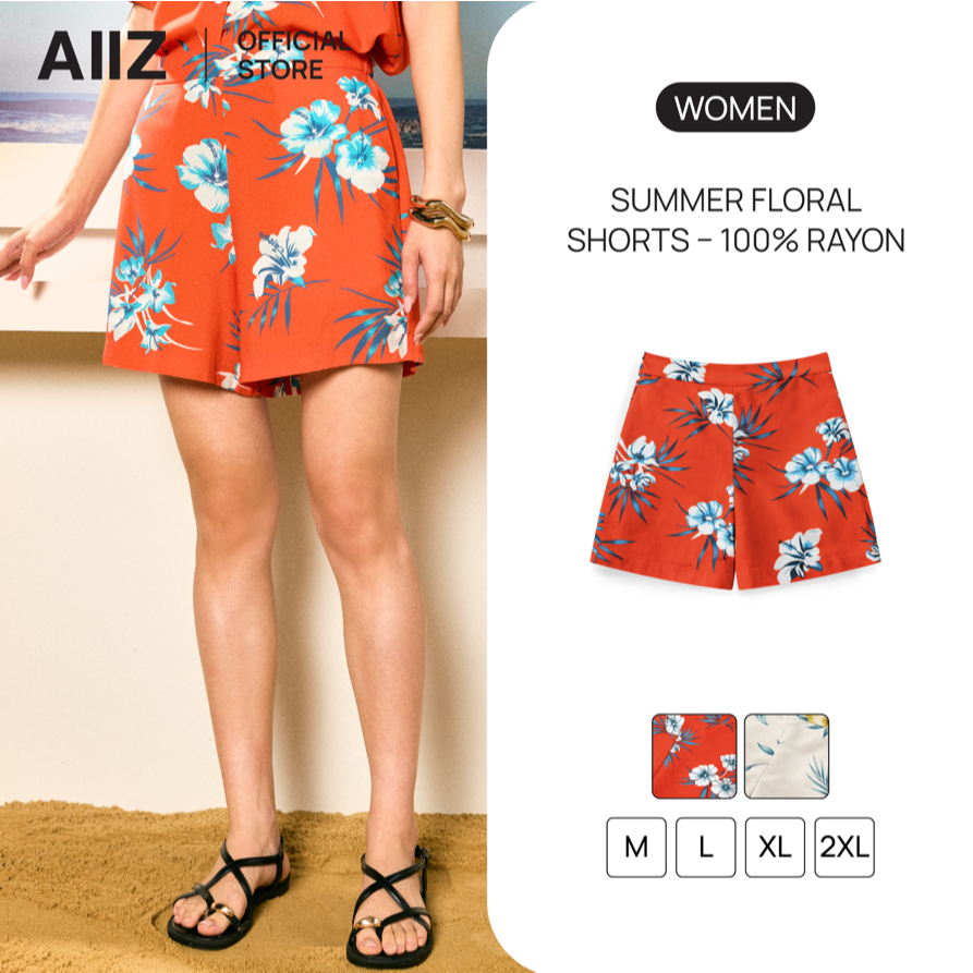 AIIZ กางเกงขาสั้นลายดอกผู้หญิง ผ้าเรยอน 100% AIIZ Women’s Songkran Traveler Floral Shorts – 100% Rayon