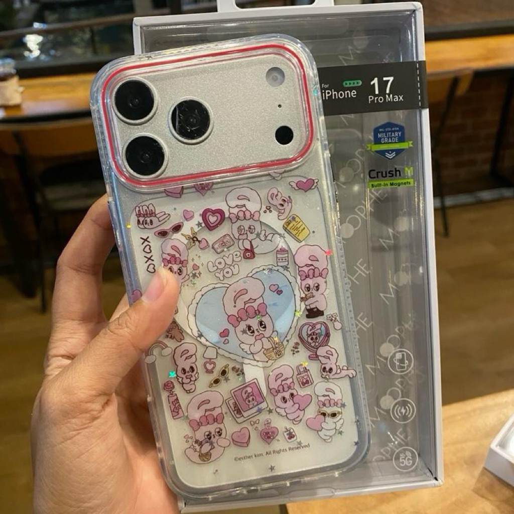 เคสอะครีลิคใสสกรีนลายเคลือบกลิตเตอร์ มีาี่ชทร์จไร้สาย ขอบนิ่ม งานเงา ปุ่ม camera control เปิด