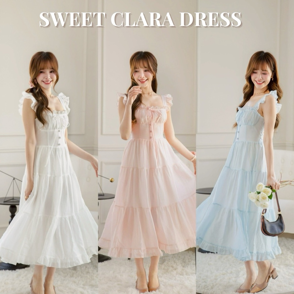 DR0600 LABELLE Sweet Clara Dress เดรสยาว 3 สีน่ารัก