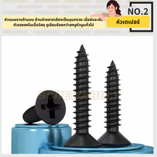 น็อต สกรู หัวเตเปอร์ แฉก F+ สแตนเลส 304 ชุบดำ เกลียวปล่อย M3.5 M4 M5