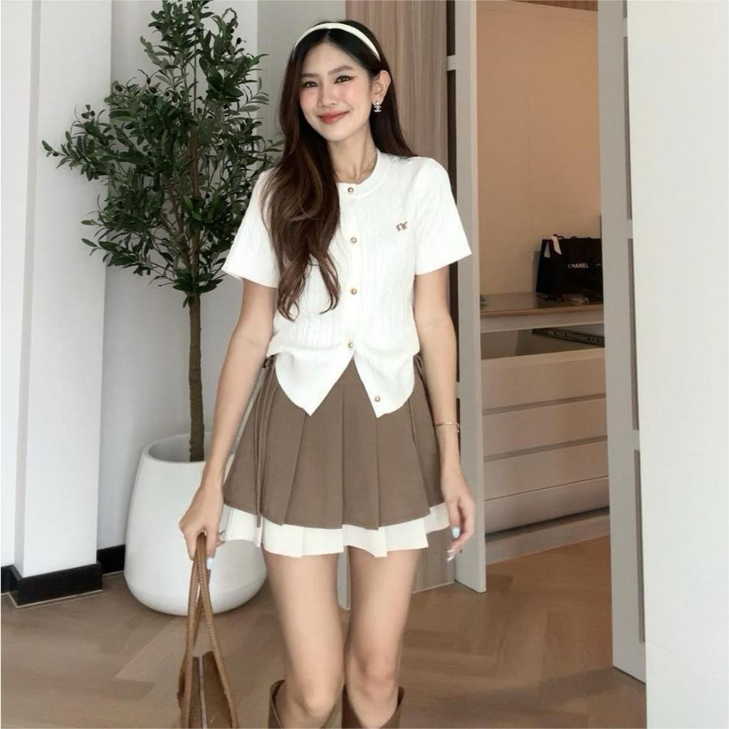 ❌ ขายแล้ว ❌NICHARIS มือ2 สีขาว M - เสื้อไหมพรมคอกลมถักลาย รุ่น Onnie Knit Top