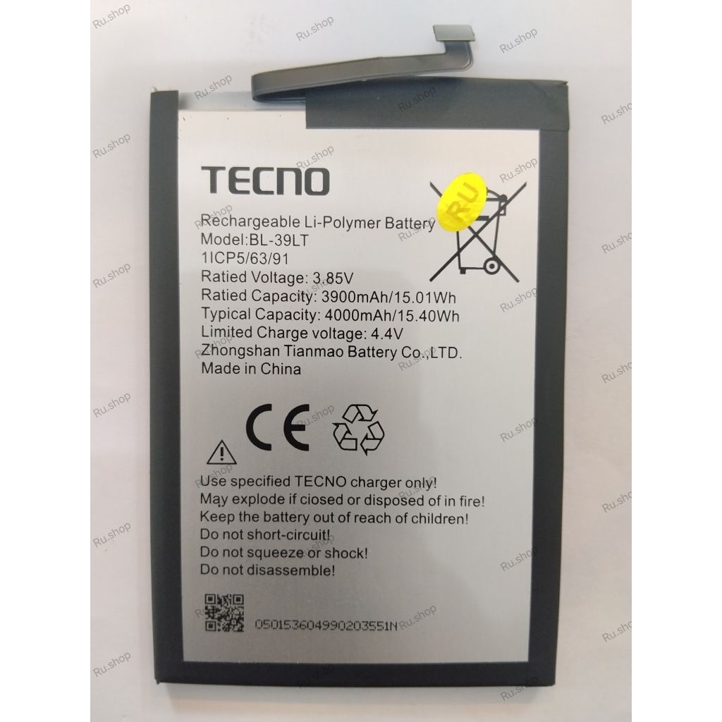 แบตเตอรี่ Tecno Spark 4 Camon 12 CC7 KC2 battery BL-39LT 4000mAh รับประกัน 3 เดือน