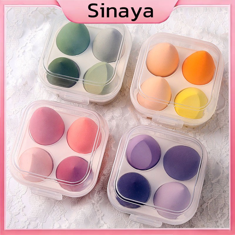 ฟองน้ำแต่งหน้า 4 ชิ้น พร้อมกล่องเก็บ/ ฟองน้ำไข่/ ฟองน้ำเกลี่ยรองพื้น/ พัฟ/ ฟองน้ำแต่งหน้ารูปไข่/ เกลี่ยง่าย/ นิ่มใช้ดี