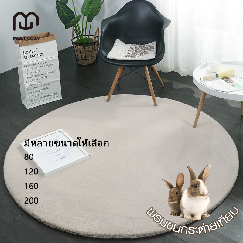 MEET COZY พรมขนกระต่ายเทียม ที่สุดแห่งความนุ่ม ขนาด160/200 พรมปูพื้น ขนนุ่ม พรมทรงกลม กันลื่น #1 DE