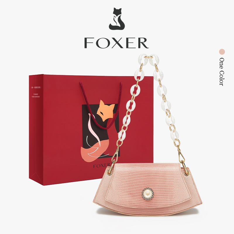 FOXER กระเป๋าสะพายข้างผู้หญิง ฮาร์ดแวร์โซ่ กระเป๋าแฟชั่นสะพายข้าง สีชมพู กระเป๋าผู้หญิง