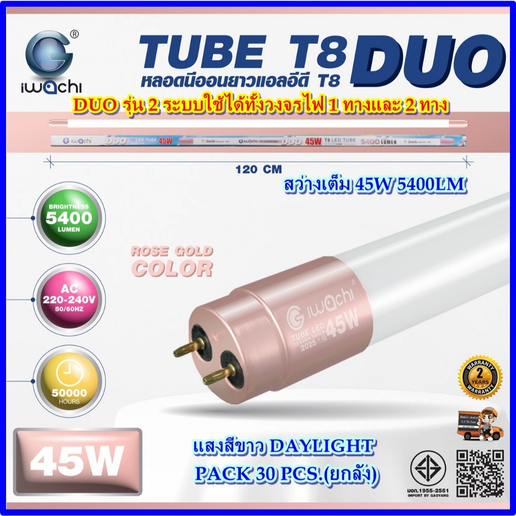 (ยกลัง 30 หลอด) หลอดไฟนีออน LED T8 25W/45W หลอดไฟห้องนอน หลอดประหยัดไฟ ไฟLED IWACHI หลอดLED แสงสีขาว