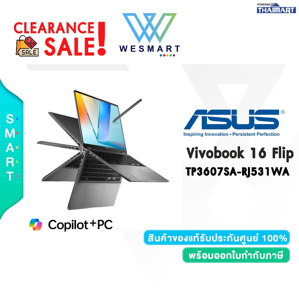 (Clearance) ASUS NOTEBOOK (โน้ตบุ๊ค) Vivobook 16 Flip TP3607SA-RJ531WA; Copilot+ PC: DEMO สินค้าตัวโ
