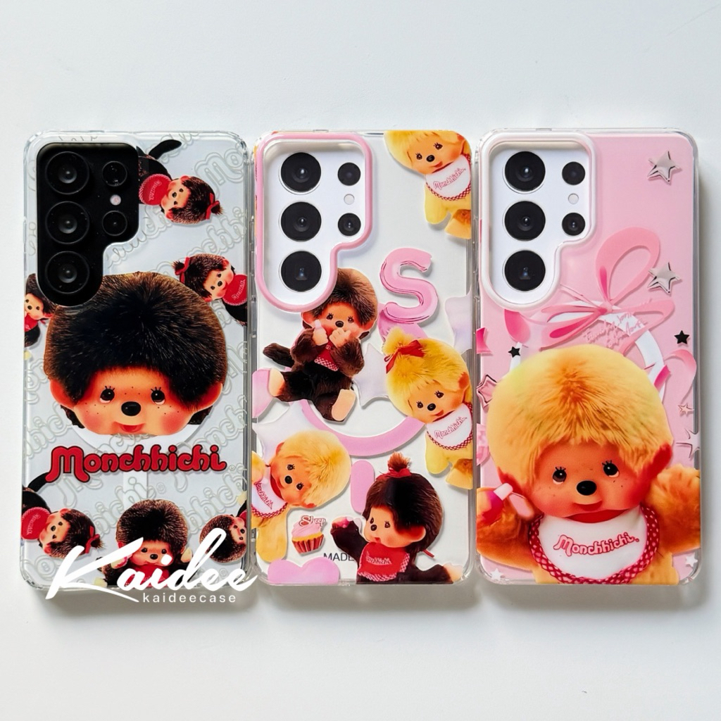 wapple-Case S23Ultra-S26Ultra Magnetic POPPHONE ลายการ์ตูนMonchichi มีแม่เหล็กขอบนิ่มหลังแข็ง สำหรับรุ่นSAMSUN