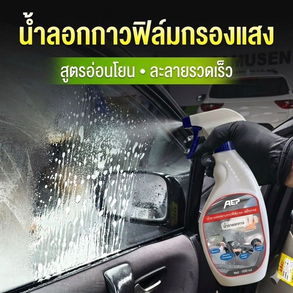 500ml  นำ้ยาลอกคราบกาวฟิล์มกระจกสติ๊กเกอร์ไวนิฟิล์มกรองแสงเคฟล่าทำความสะอาดกระจก 500ml