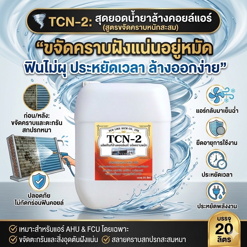TCN2 น้ำยาล้างแอร์ ล้างคอยล์แอร์ ขจัดคราบตะกรัน คราบหนักสะสม สิ่งสกปรก ที่อุดตัน ลดอาการแอร์ตัน