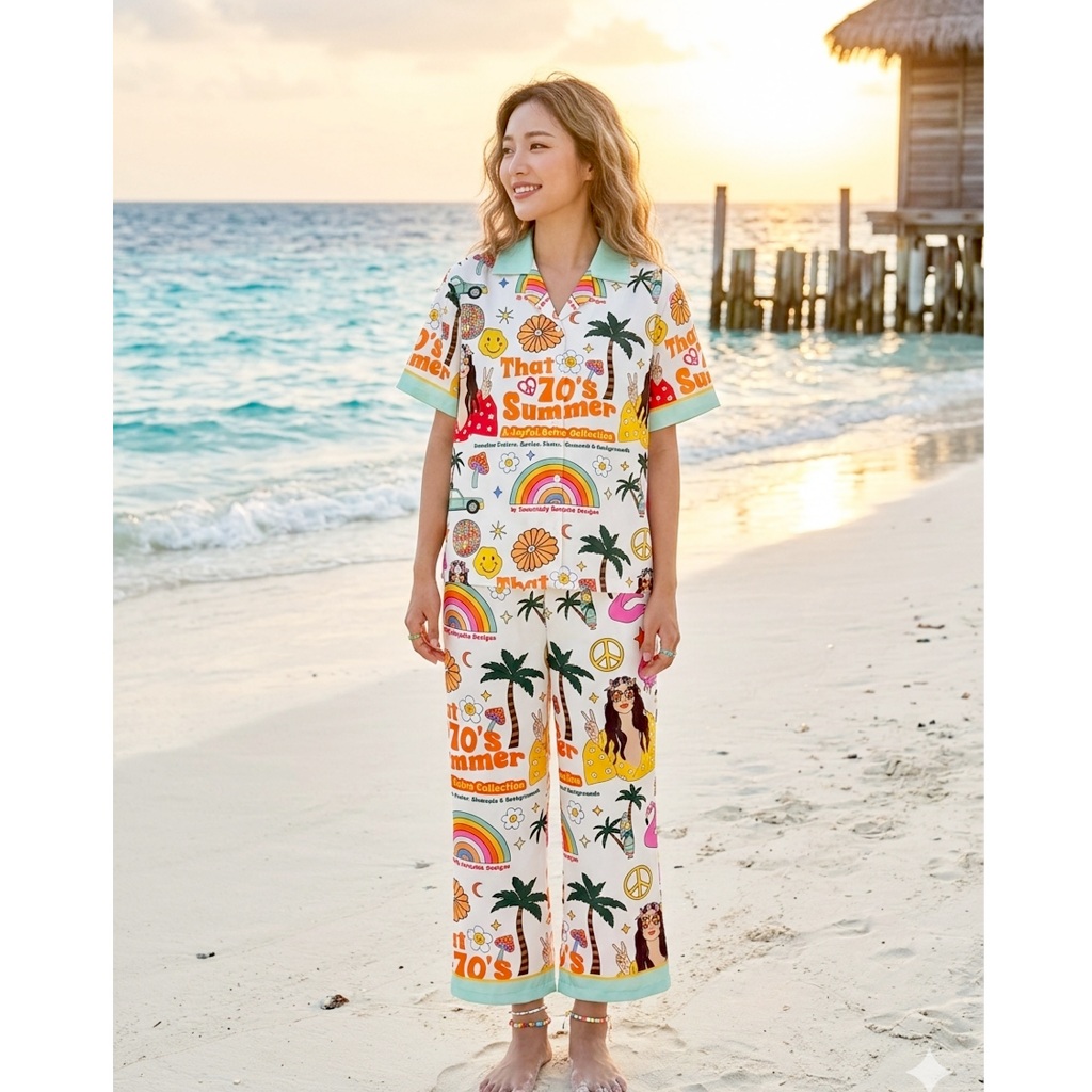 เสื้อฮาวายซัมเมอร์เอดิชั่น รหัส 011 ลายสไตล์เรโทร 70’s สีสันสดใส สนุกๆ ใส่แล้วดูโดดเด่น ราคา ถูกที่สุด ดีลบีเคเค แกลเลอรีภาพที่ 2