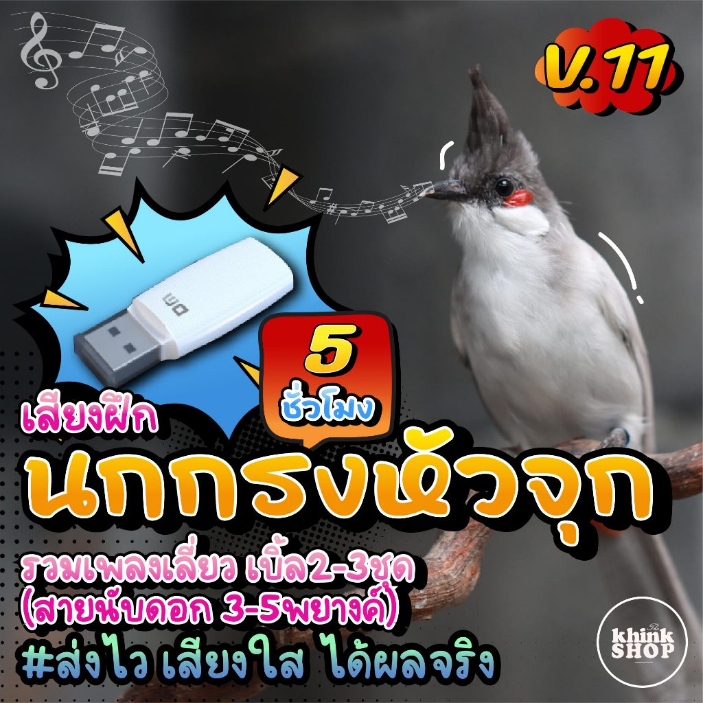 เสียงฝึกนกกรงหัวจุก V.11 รวมเพลงเลี่ยว เบิ้ล2-3ชุด (สายนับดอก 3-5พยางค์) เมม ไม่มีโฆษณาแทรก
