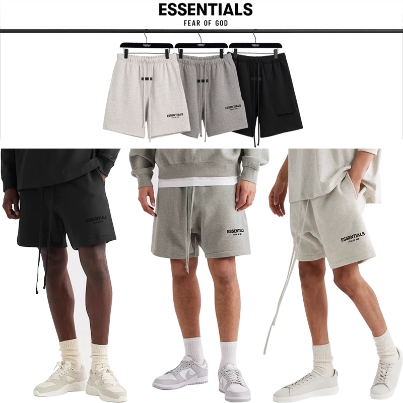 FOG FEAR OF GOD อเมริกัน high street 22 double line ป้ายขนาดเล็ก flocking กางเกงขาสั้น ESSENTIALS กา