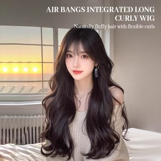 วิกผมหยิกยาว 60ซม. พร้อมหน้าม้า วิกผมยาวหยิกลอนใหญ่ วิกผมสังเคราะห์ อุณหภูมิสูง วิกผมแบบเต็มศีรษะ