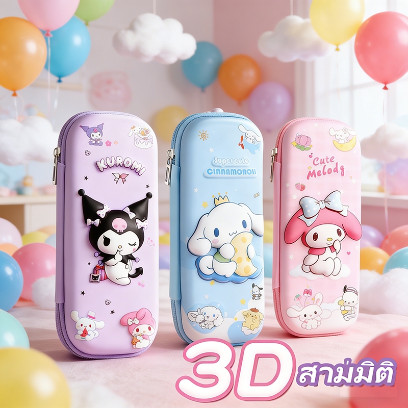 การ์ตูน 3D ความจุขนาดใหญ่ EVA น่ารัก เครื่องเขียน กล่องเก็บดินสอ กระเป๋ามีซิป เหมาะสำหรับเด็กผู้หญิง นักเรียนเครื่องเขีย