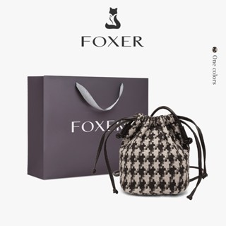 FOXER กระเป๋าผ้าสะพายข้าง ดีไซน์แฟชั่นเชือกผูก กระเป๋าลำลองแ…