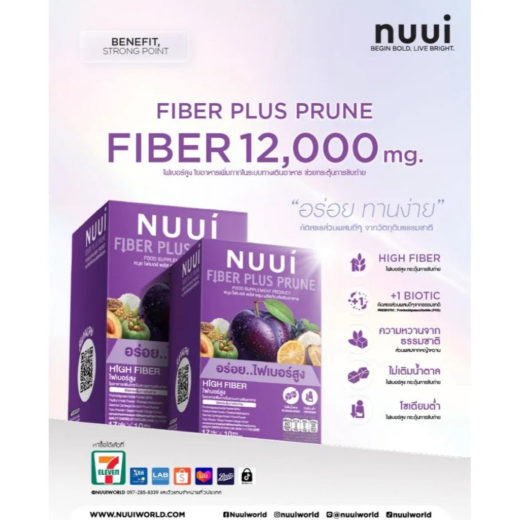 NUUI FIBERRY PRUNE _"หนุย ม่วง หนุย ไฟเบอร์รี่ พรุน 1กล่อง(10 ซอง )
