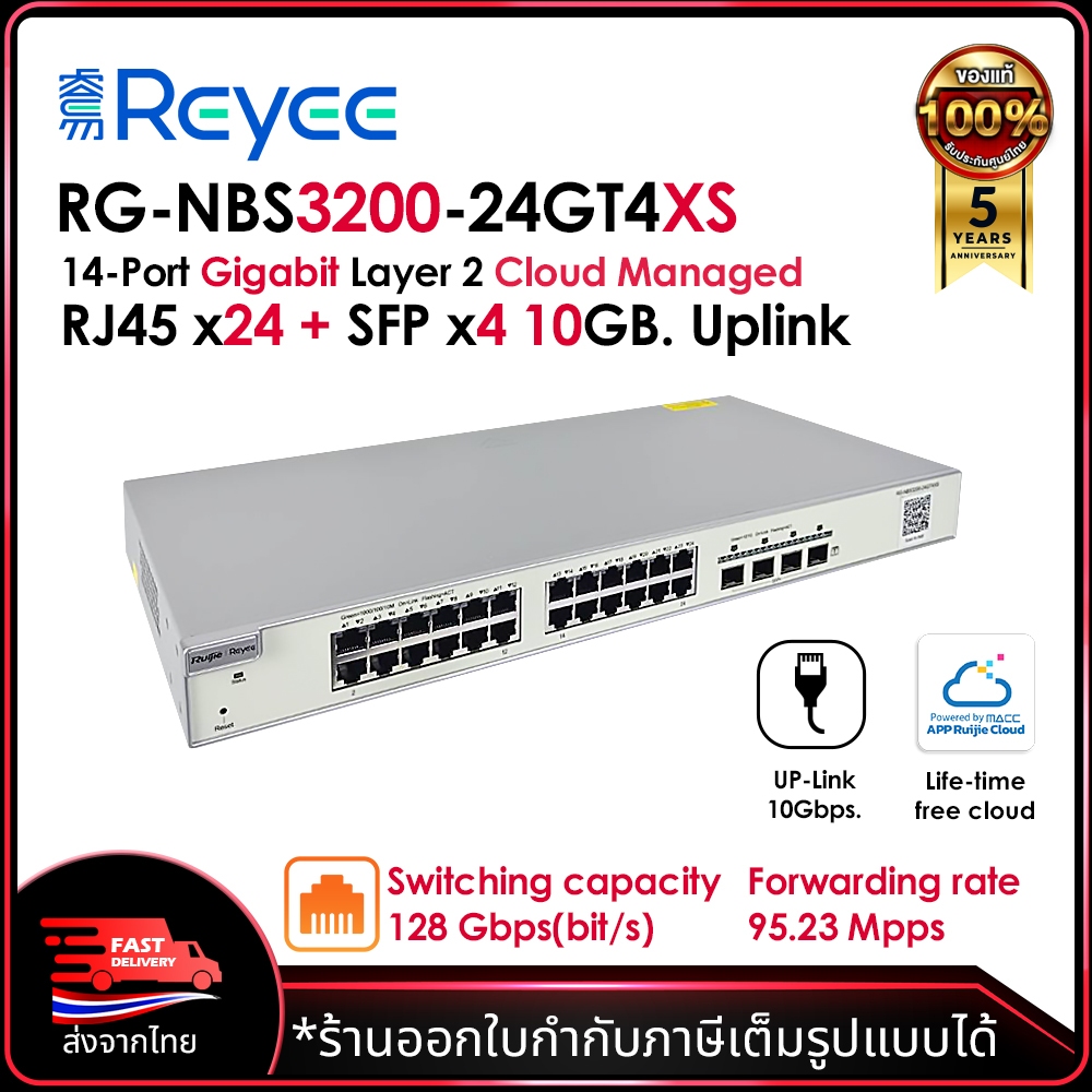 Reyee Gigabit Layer 2 Cloud Managed Switch รุ่น RG-NBS3200-24GT4XS 24+4 Port Uplink 10Gbps.