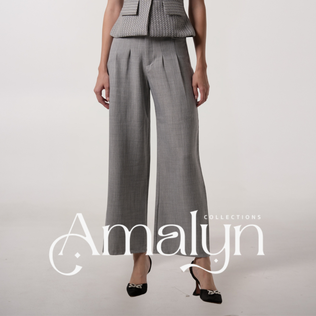 กางเกงขายาวกระบอกใหญ่ ผ้าสโนว์ ทรงสวย พรางหุ่น พรางต้นขา ModeFlex Pants | Amalyn Collections