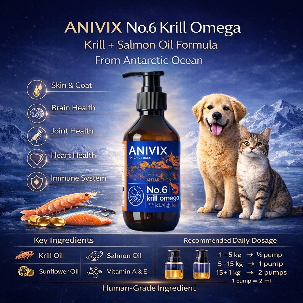 ANIVIX No.6 Krill Omega น้ำมันปลาแมว น้ำมันปลาหมา Omega 3 Krill Oil Astaxanthin บำรุงขน ผิว ข้อ สุนัขแมว