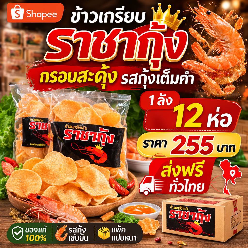 ข้าวเกรียบ​ราชากุ้ง​ 1​ ลังใส่​ 12 ห่อ