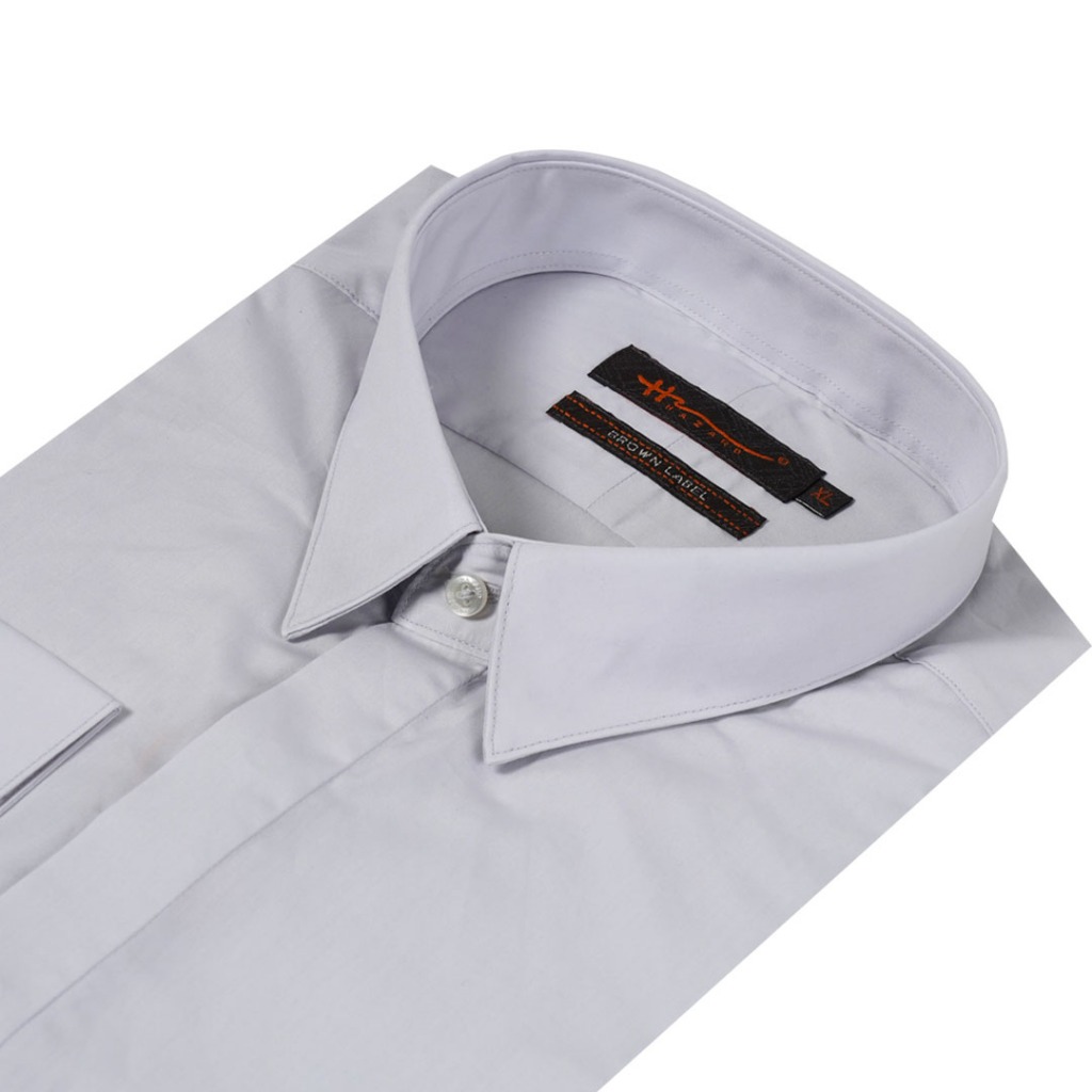 Hazard เสื้อเชิ้ตแขนยาวสีพื้น เนื้อผ้า cotton (คอตตอน) สีเทาอ่อน