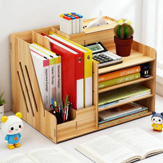 พร้อมส่ง ชั้นวางเอกสารลายไม้ 4ชั้น จัดระเบียบโต๊ะ เก็บปากกา เครื่องเขียน Desk Organizer Wooden