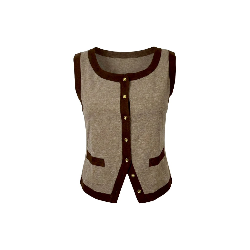 Hybrid Vest Top Women เสื้อแขนกุดผู้หญิง สีน้ำตาล (Brown) WB-256BR ผ้า Cotton 100% ใส่สบาย เสื้อแขนกุดทูโทน เสื้อกล้าม