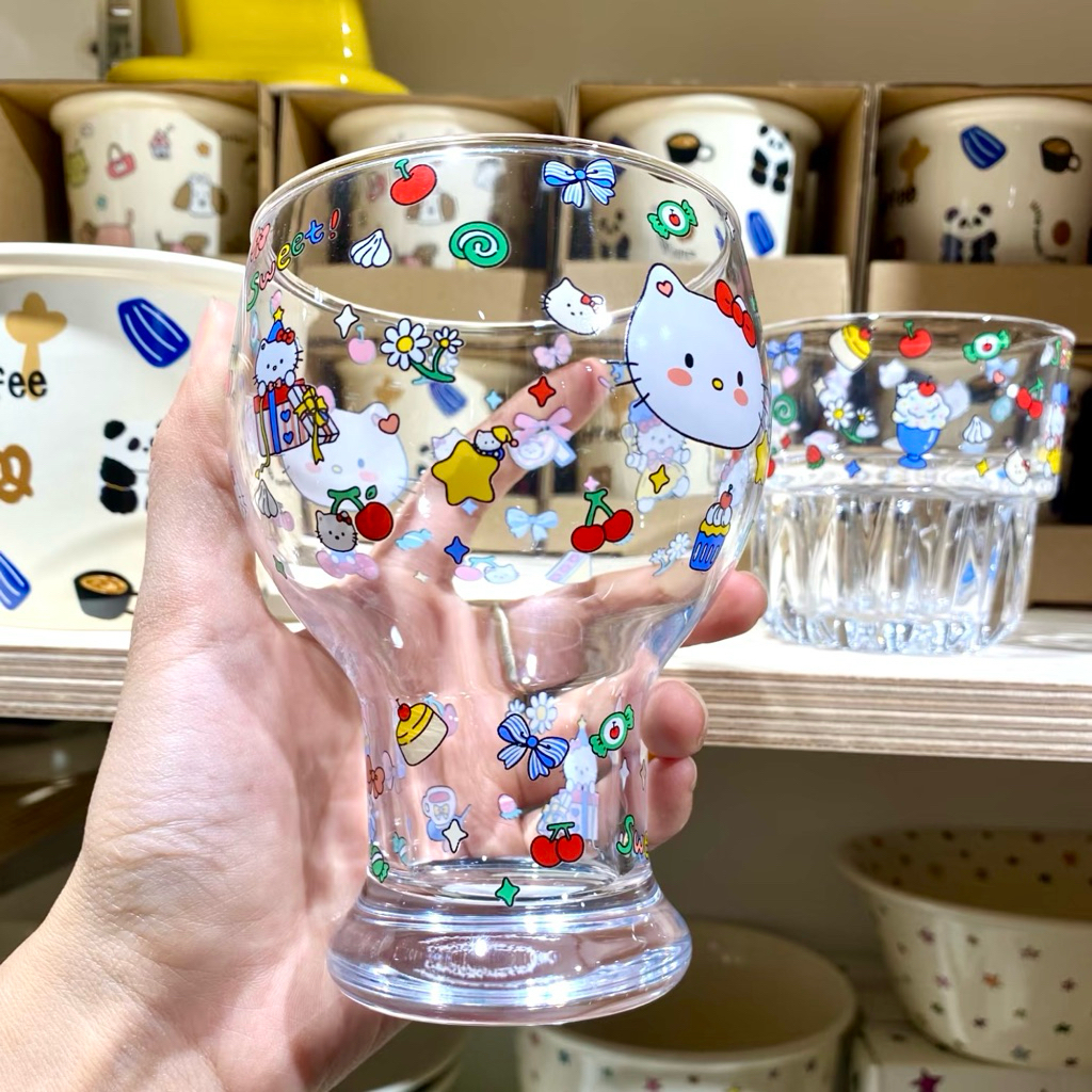 (ส่งจากกรุงเทพ) มาใหม่ แก้วน้ำ ลายการ์ตูนคิตตี้ 400 ml วัสดุแก้ว